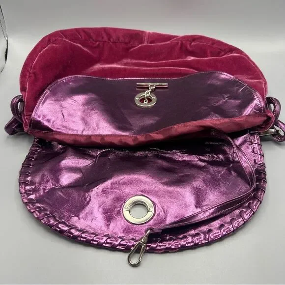 Aldo Raspberry Velvet Metallic Strap Shoulder Bag - Picture 5 of 6